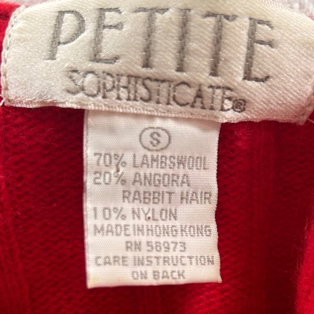 VTG Petite Sophisticate Red Lambswool Angora Cable Knit Mock Neck Sweater Small - Picture 4 of 5
